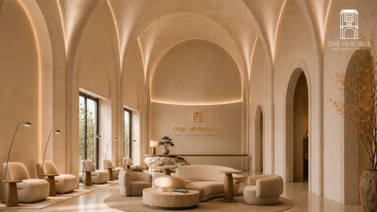 One Heritage lobby interior with arched ceiling